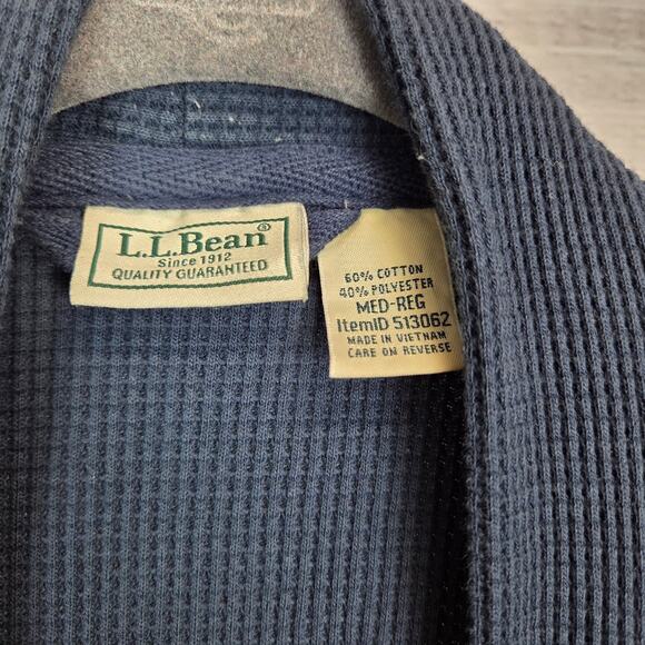 L.L. BEAN Men's Thermal Waffle Knit Robe M Navy Blue Cotton Blend Lounge Comfort - Picture 7 of 9
